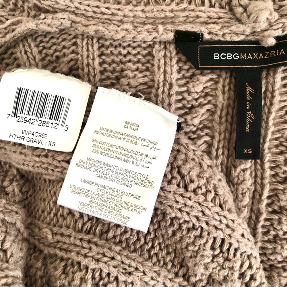 🧳TBD🧳 BCBGMaxAzria cable knit taupe brown wrap sweater sz XS - Picture 6 of 10